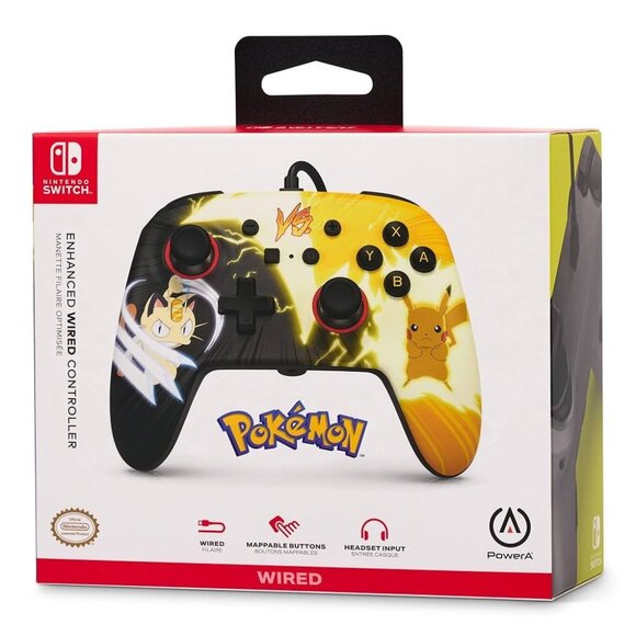 NEW Pokémon: Pikachu vs. Meowth PowerA Enhanced Wired Controller Nintendo Switch - Picture 1 of 5